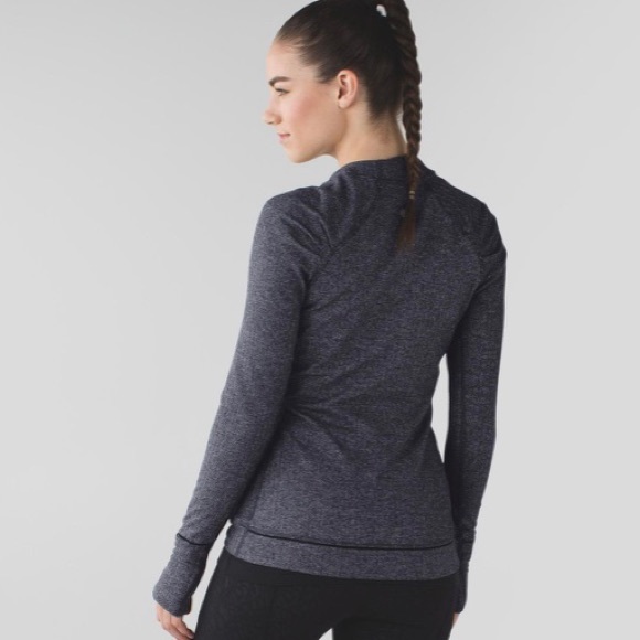 LULULEMON ATHLETICA Heathered Herringbone Black Think Fast Long Sleeves Size 6 - Picture 7 of 16